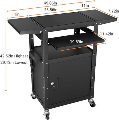Mobile AV Cart with Pullout Keyboard Tray, Rolling Computer Cart Height - Image 2
