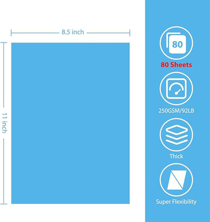 OcePor 80 Sheets Blue Cardstock Paper, Colored Printer Paper 8.5 x 11, Thick - Image 2