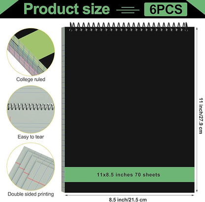 Resurhang 6 Pcs Legal Pad Top Spiral Bound Notebook 70 Sheets Double Sided - Image 2