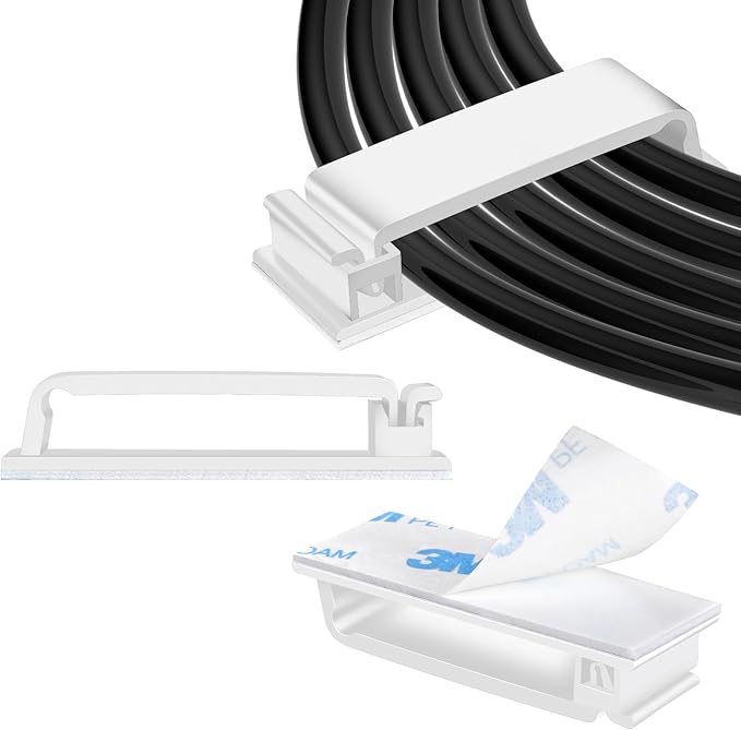XHF 100 PCS Self Adhesive Cable Clips White, Wire Clips Cable Management Wire by XHF