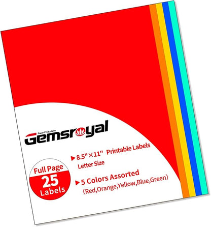 Gemsroyal Colored Full Sheet Shipping Labels Printable, 8.5"×11" Full Page by Gemsroyal