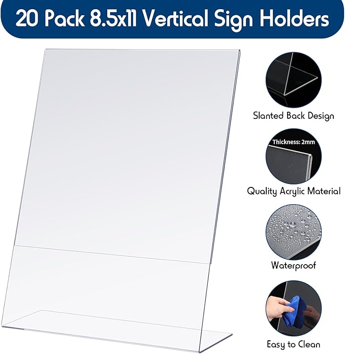 Jetec 30 Packs 8.5 x 11 Acrylic Sign Holder Clear Plastic Frames Acrylic - Image 4