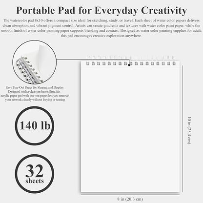 Fuxi 8x10 Watercolor Paper, 140lb Cold Press Watercolor Spiral Notebook - Image 2