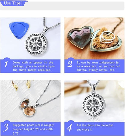 Compass Necklace for Women Men 925 Sterling Silver Pendant Urn Necklaces for - Image 5