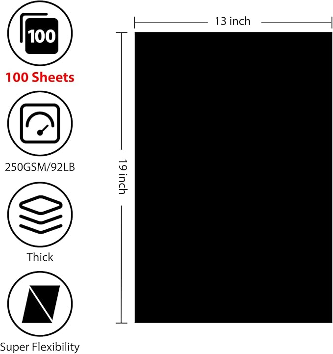 OcePor 100 Sheets Black Cardstock 13” x 19”, 92lb/250gsm Black Card Stock - Image 2