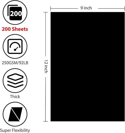 OcePor 200 Sheets Black Cardstock 9” x 12”, 92lb/250gsm Black Card Stock - Image 2