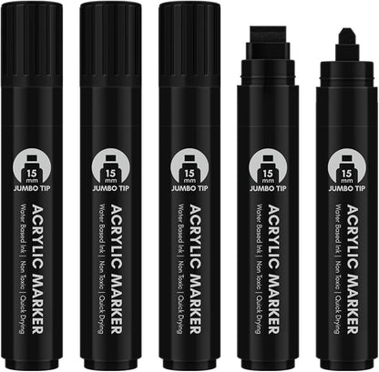 BIGTHUMB Black Poster Markers Jumbo: 5 Pcs 15mm Wide Tip Thick Acrylic Paint - Image 2
