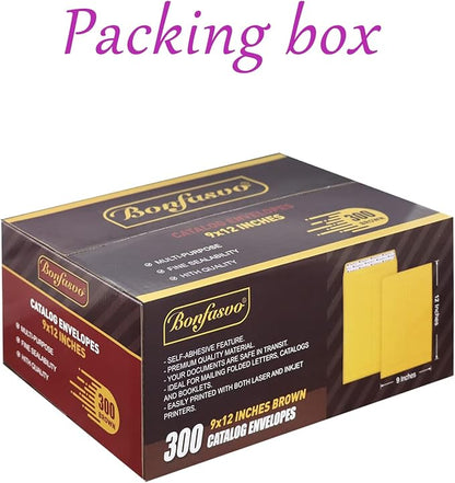 Bonfasvo 300 Pack 9x12 Brown Catalog Envelopes Peel & Seal Security Mailing - Image 5