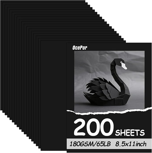 OcePor 200 Sheets Black Cardstock 8.5” x 11”, 65lb/180gsm Black Card Stock by OcePor
