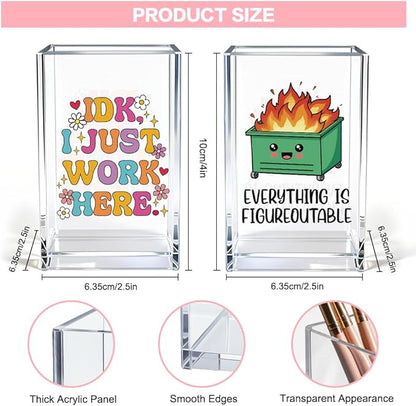 Vgrti Funny Dumpster Fire Work 2 Pack Acrylic Cosmetic Pencil Pen Holder Cup - Image 2