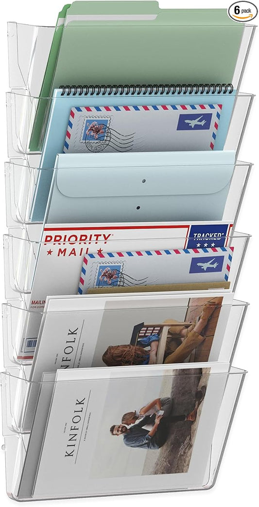 MINDEPOT 6 Pockets Acrylic Wall File Organizer, Plastic Hanging Wall File Holder by MINDEPOT