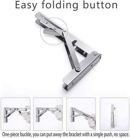 Folding Shelf Brackets, Max Load 300 lb, Heavy Duty Stainless Steel Collapsible - Image 5