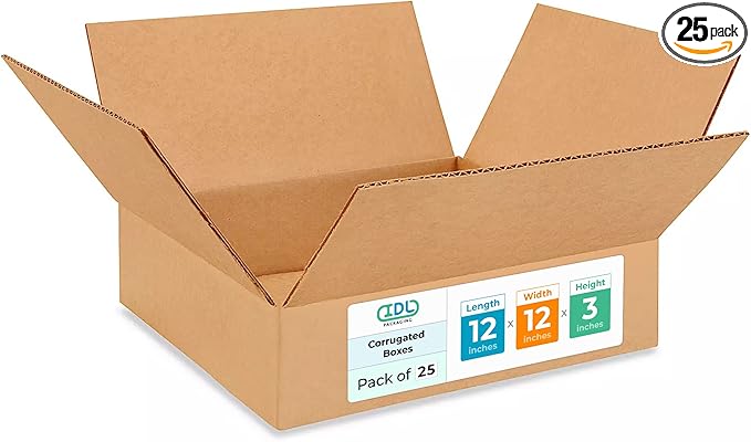 Medium Moving & Shipping Boxes 12"L x 12"W x 3"H by IDLPackaging