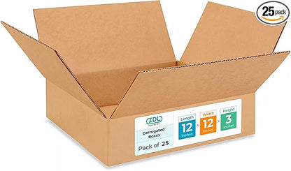 Medium Moving & Shipping Boxes 12"L x 12"W x 3"H by IDLPackaging