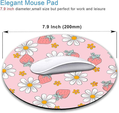 IMAYONDIA Round Pink Mouse Pad, Strawberry MousePad Small, Circular Pastel - Image 2