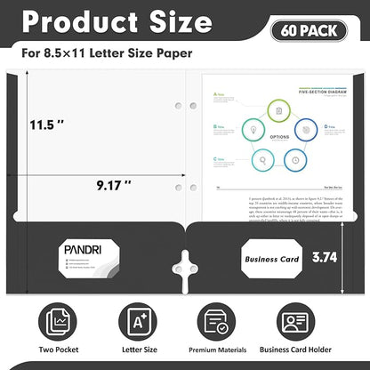 Two Pocket Portfolio Folders, PANDRI 60 Pack 3 Hole Punched 2 Pocket Folders - Image 2