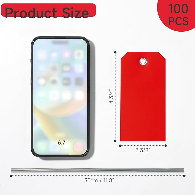 100 Pcs Red Tags with String Blank Shipping Tags with Metal Wire Writable Price - Image 2