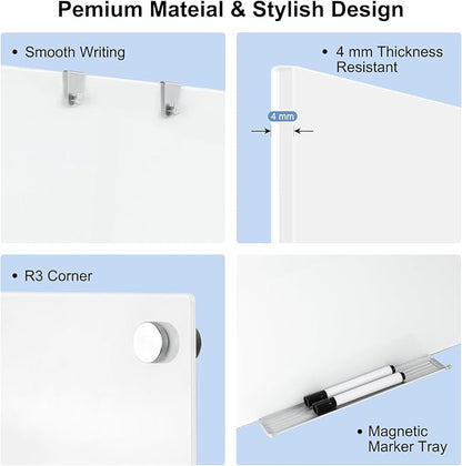 Large Glass Whiteboard, 96 x 48 Inches Magnetic Glass Dry Erase Board - Image 2