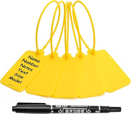 50 Yellow Blank Plastic Tags for Labeling Waterproof Hanging Labels Writable by LeadSeals