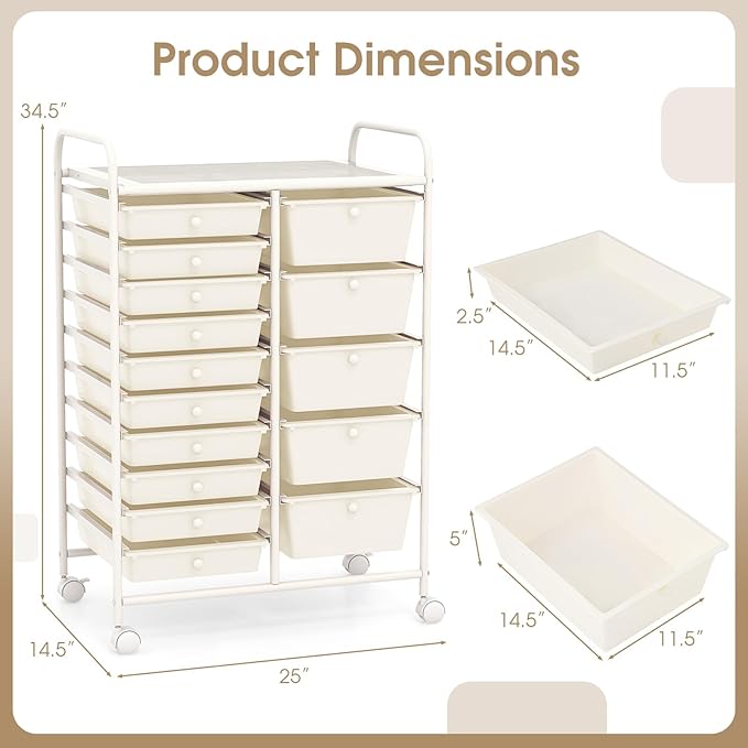 DORTALA 15-Drawer Rolling Storage Cart - Image 3
