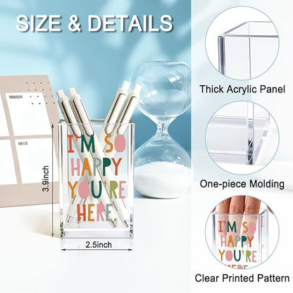 QYUVK I'm So Happy You're Here Acrylic Cosmetic Pencil Holder Cup, Funny Boho - Image 2