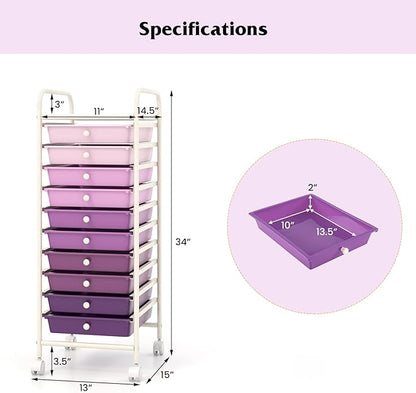 Giantex 10-Drawer Storage Cart w/Universal Wheel, Rolling Cart w/Handle - Image 3