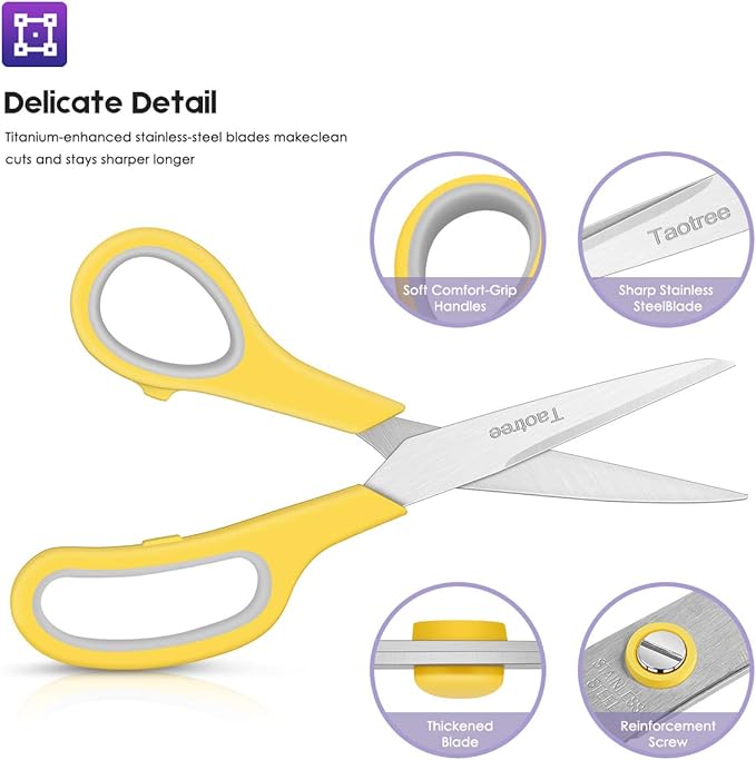 Scissors Bulk 20-Pack, Taotree 8" All Purpose Scissors, Soft Comfort-Grip - Image 4