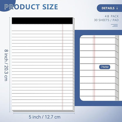 Nichela 5" x 8" Note Pads 48 Pack of Legal Pads 30 Sheets Notepad College Ruled - Image 2