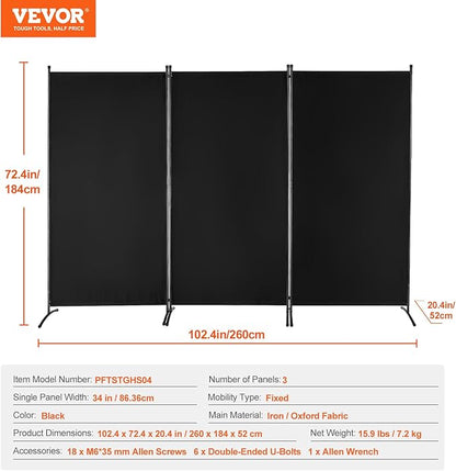 VEVOR Room Divider, 3 Panel Room Divider, Folding Privacy Screen and Portable - Image 7