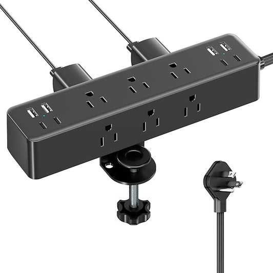 Flat Plug Desk Clamp Power Strip 10FT, 24W Total Charging Station, Desk Edge by AcozvinPowerStrip