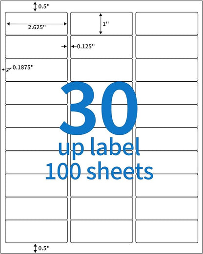 BESTEASY 30-up 100 Sheets 1" X 2-5/8" Address Shipping Labels by BESTEASYLABELPRINTER