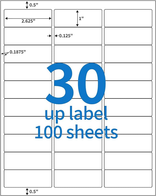 BESTEASY 30-up 100 Sheets 1" X 2-5/8" Address Shipping Labels by BESTEASYLABELPRINTER