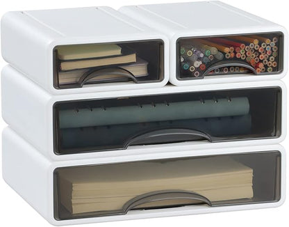 OSteed White Desktop Drawers for Paper, Stackable Office Storage Drawers for - Image 8