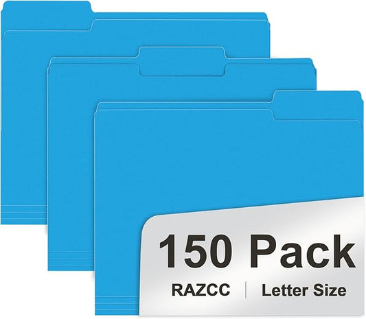 File Folder, RAZCC 150 Pack 1/3 Cut Tab File Folders Letter Size, Colored by RAZCC