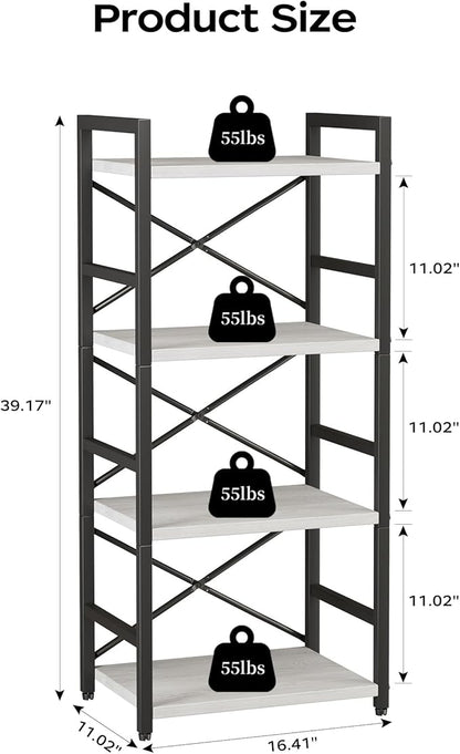 Homeiju 4 Tier Small White Metal Bookcase - Image 3