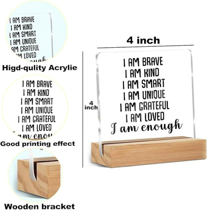 Positive Affirmations I Am Enough Desk Decor Acrylic Sign, Inspirational Gifts - Image 2