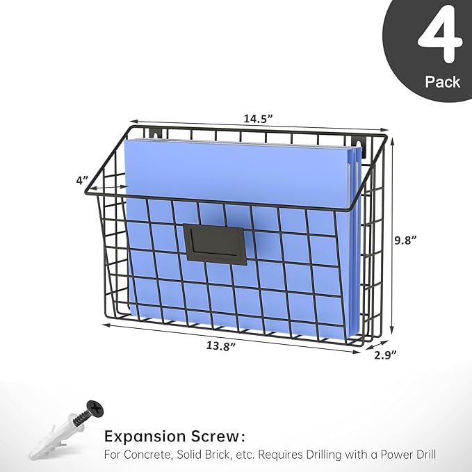 X-cosrack 4-Tier Hanging Wall File Holder Vertical Wall Mount Metal Wall File - Image 4