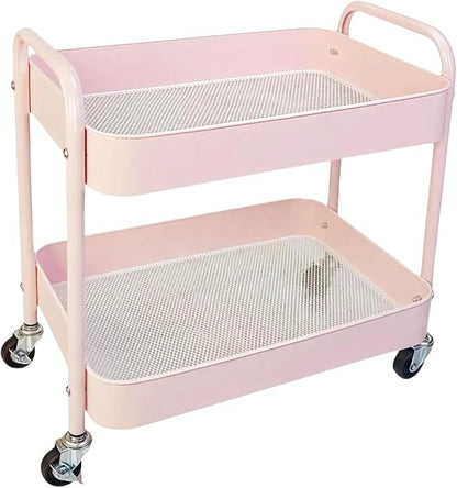 LIWNYRK 2 Tier Pink Rolling Cart by LIWNYRK