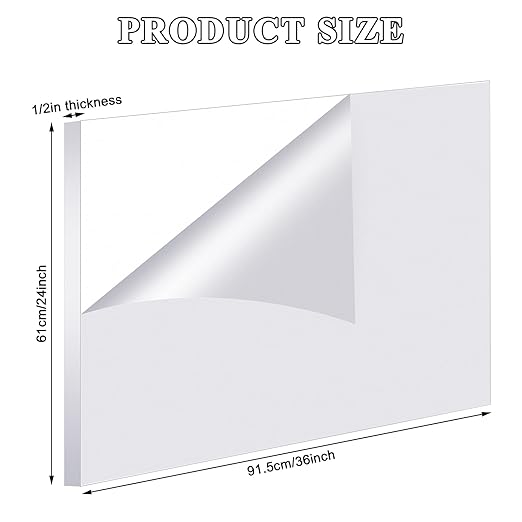 Roowest 1 Pcs 24 x 36 Inch, 1/2 Inch Thick Clear Acrylic Sheets Transparent - Image 2