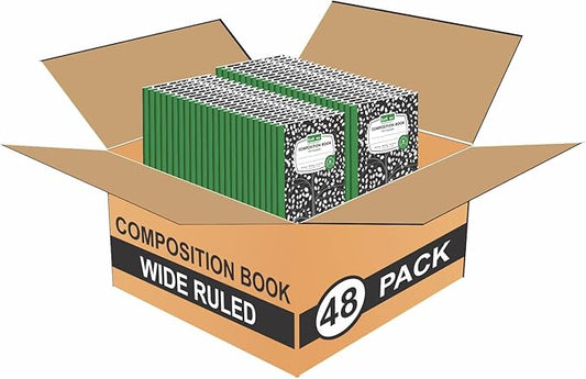 ECONAMA Composition Notebooks Pack of 48 Wide Ruled 200 Pages 9.75"x7.5" Black by Econama