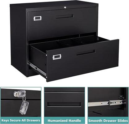 MIIIKO Lateral File Cabinet 2 Drawer, 35.4" Wide Drawers Storage File Cabinet - Image 6
