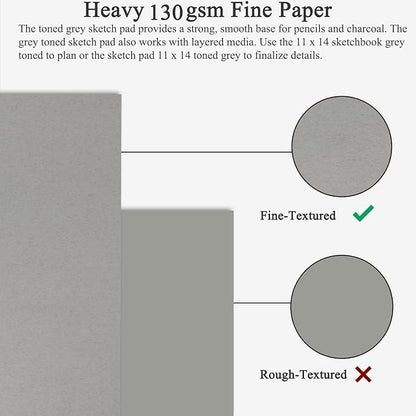 Fuxi Toned Gray Sketchbook 11x14, Large Drawing Pad, 60 Sheets Spiral Bound - Image 3