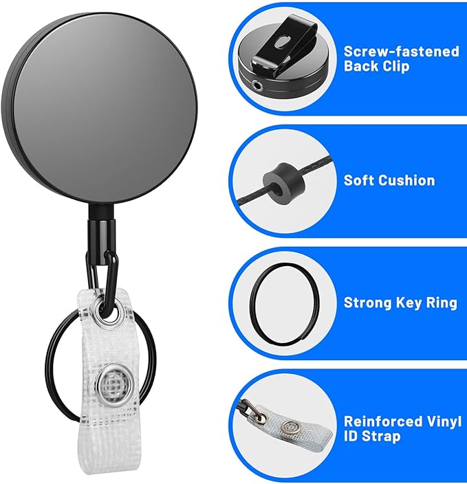 3 Pcs Heavy Duty Badge Reels Retractable Badge Holder, Selizo Metal Retractable - Image 4