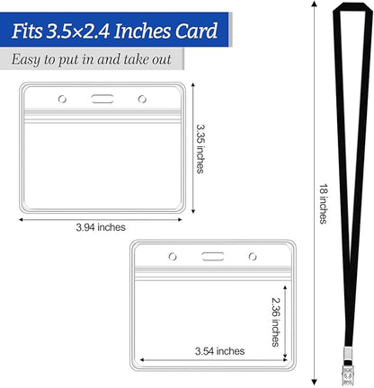 100 Pcs Clear Horizontal Badge Id Card and 100 Pcs Lanyard, Reusable Lanyards - Image 2