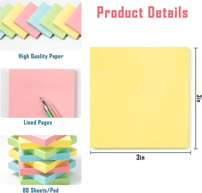 HappyHapi Sticky Notes 3x3 Inches Bulk 36 Pack 3600 Sheets Colored Self-Stick - Image 2