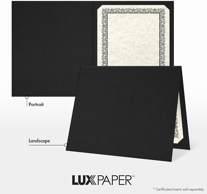 LUXPaper 9.5" x 12" Certificate Holders | Black Linen | 100lb. Cover | 50 Qty - Image 5