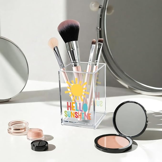 Vgrti Hello Sunshine Acrylic Cosmetic Pencil Pen Holder Cup, Inspirational - Image 3