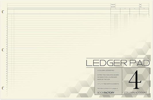 BookFactory Ledger Pad/Large 4 Column Accounting Ledger Columnar Pads by BookFactory