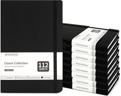 KODAPAGE Black A5 Liend Journal Notebook, 7mm College Ruled Notepad, Journaling by KODAPAGE
