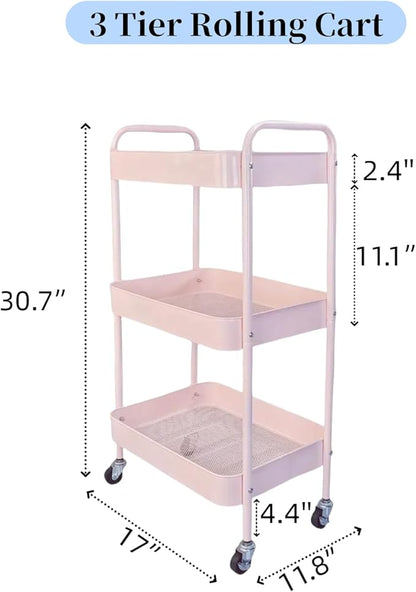 LIWNYRK 3 Tier Pink Rolling Cart - Image 7